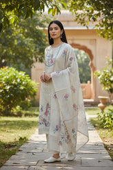 Graceful Kota Digital Print Suit with Highlighting Knot Work